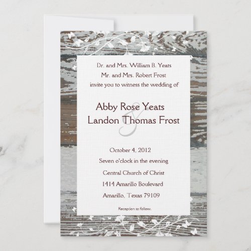 Old Wood Look Country Wedding Invitation--White