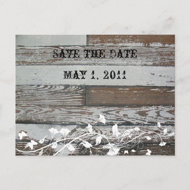 Old Wood Look Save the Date Announcement Postcard (Front)