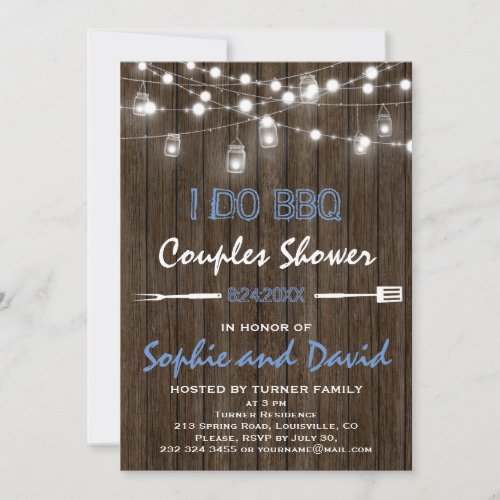 Old Wood Mason Jar String Lights Couples Shower Invitation