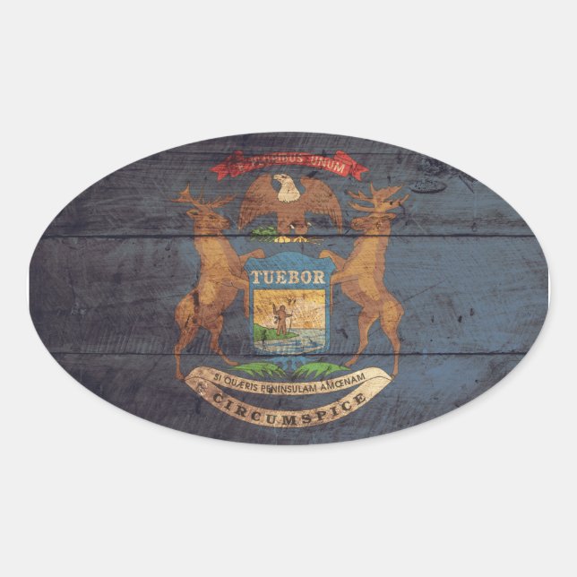 Old Wood Michigan Flag Oval Sticker (Front)