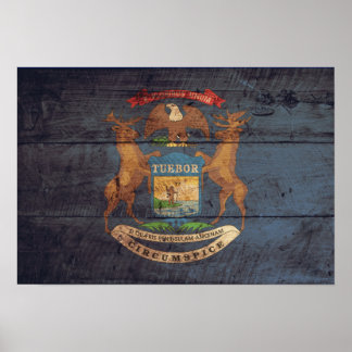 Old Wood Michigan Flag Poster