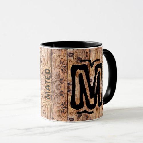 Old Wood Name, Monogrammed Vintage Looking Coffee Mug