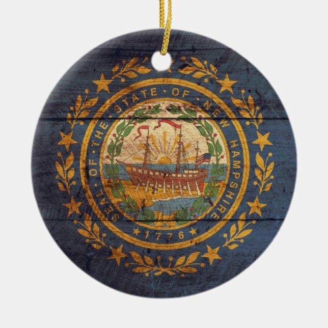 Old Wood New Hampshire Flag; Ceramic Ornament (Front)