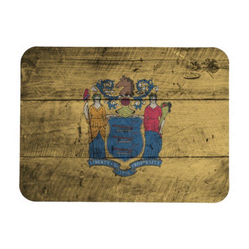 Old Wood New Jersey Flag Magnet