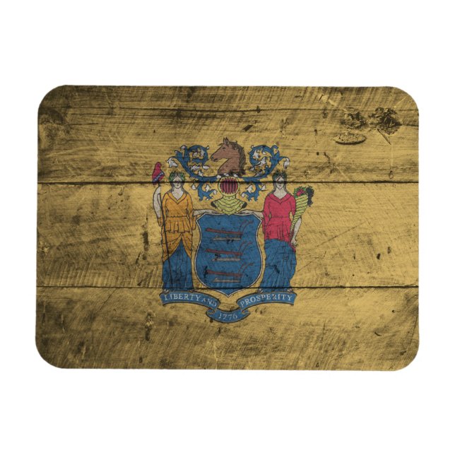 Old Wood New Jersey Flag; Magnet (Horizontal)