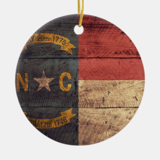 Old Wood North Carolina Flag; Ceramic Ornament (Front)