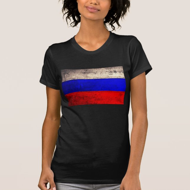 Old Wood Russia Flag; T-Shirt (Front)