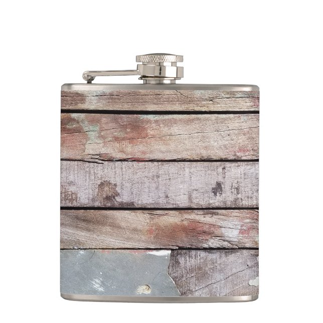 Old wood rustic boat wooden plank flask (Front)
