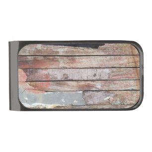 Old wood rustic boat wooden plank gunmetal finish money clip