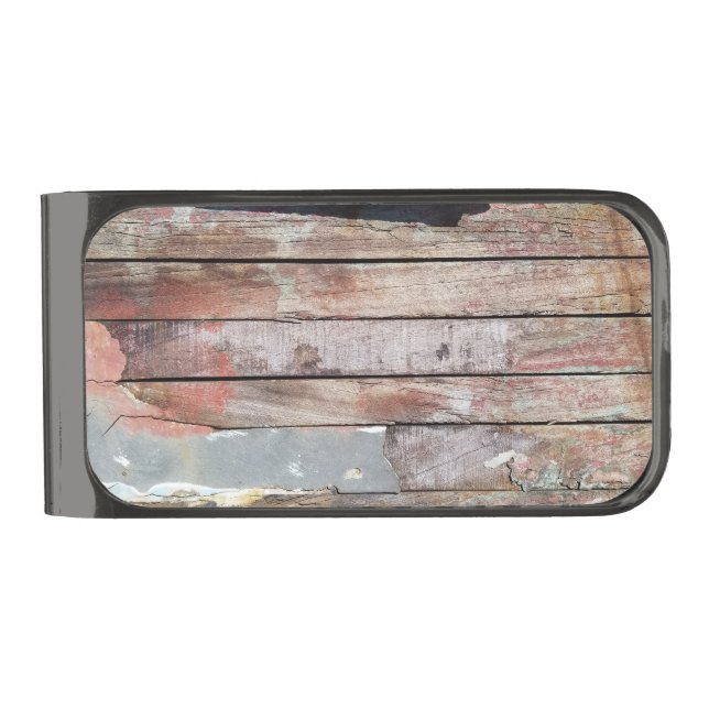 Old wood rustic boat wooden plank gunmetal finish money clip (Front)