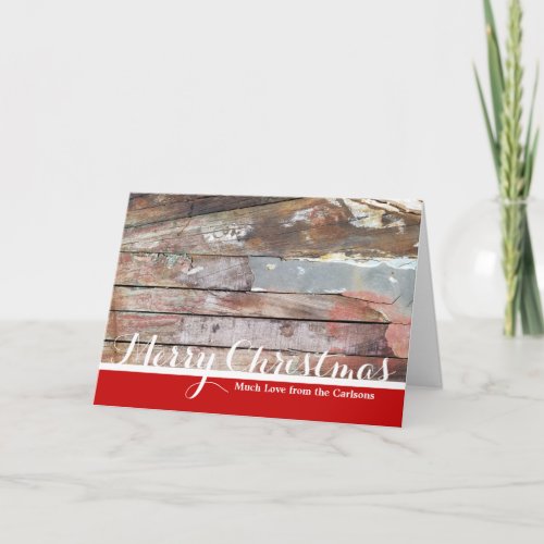 Old wood rustic boat wooden plank holiday card