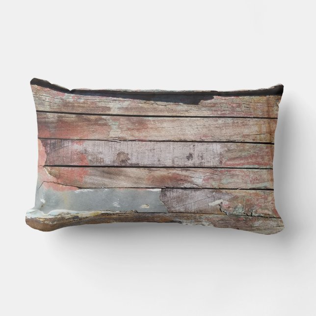 Old wood rustic boat wooden plank lumbar pillow (Front)