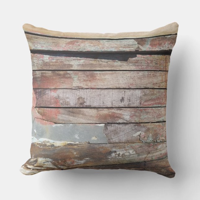 Old wood rustic boat wooden plank outdoor pillow (Front)