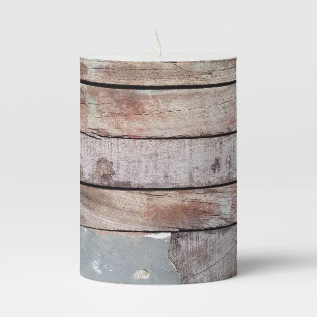 Old wood rustic boat wooden plank pillar candle (Front)