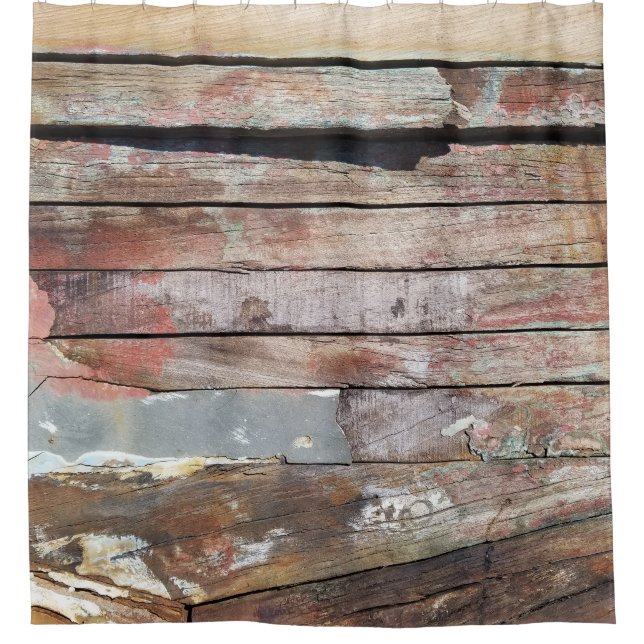 Old wood rustic boat wooden plank shower curtain (Front)