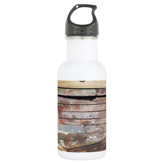 Old wood rustic boat wooden plank stainless steel water bottle (Front)