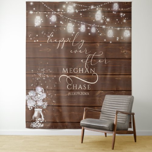 Old Wood String Lights Wedding Photo Backdrop