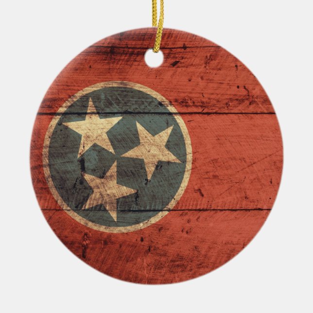 Old Wood Tennessee Flag; Ceramic Ornament (Front)