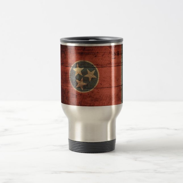 Old Wood Tennessee Flag; Travel Mug (Center)