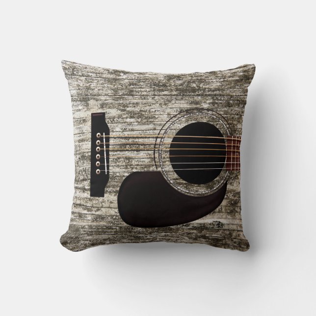 Old Wood Top Acoustic Guitar Throw Pillow (Front)
