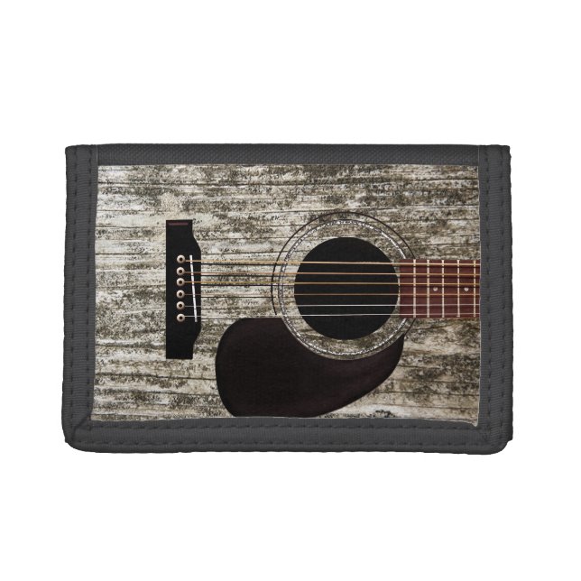 Old Wood Top Acoustic Guitar Trifold Wallet (Front)