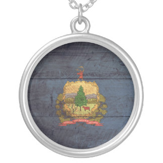 Old Wood Vermont Flag; Silver Plated Necklace