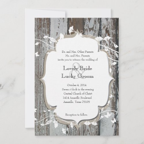 Old Wood White Floral Country Wedding Invitation