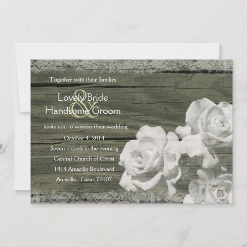 Old Wood White Ghost Roses Wedding Invitation