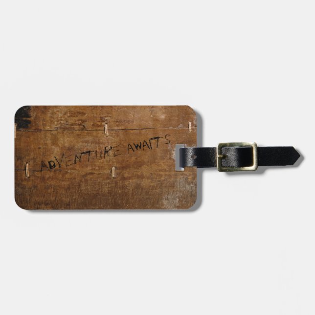 Old Wood with (customizable) Scratched Text Luggage Tag (Front Horizontal)