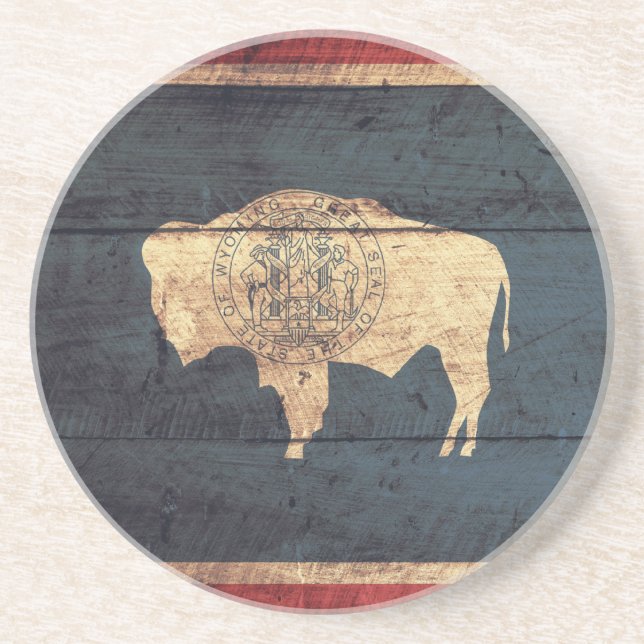 Old Wood Wyoming Flag Sandstone Coaster (Front)