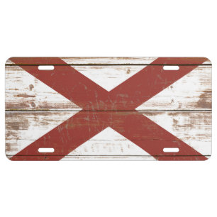 Old Wooden Alabama State Flag License Plate