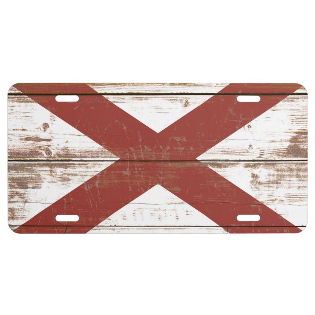 Old Wooden Alabama State Flag License Plate (Front)