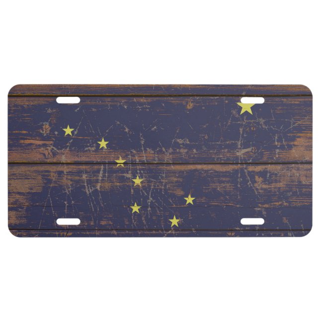 Old Wooden Alaska State Flag License Plate (Front)
