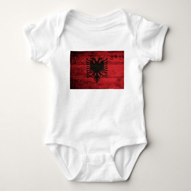 Old Wooden Albania Flag Baby Bodysuit (Front)