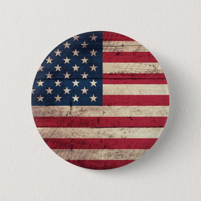 Old Wooden American Flag Button (Front)