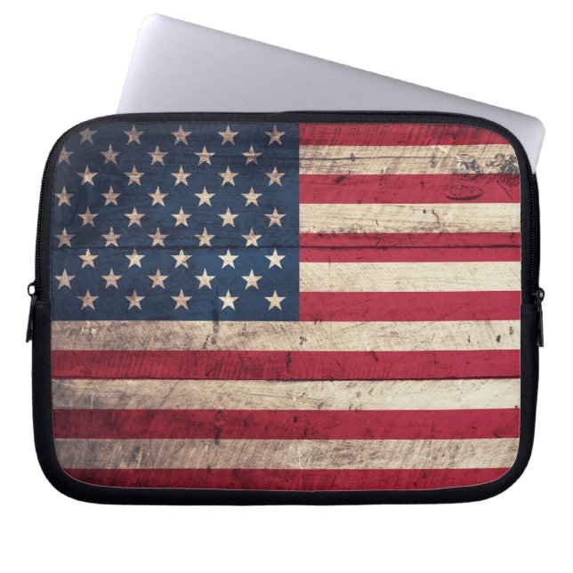 Old Wooden American Flag Laptop Sleeve (Front)