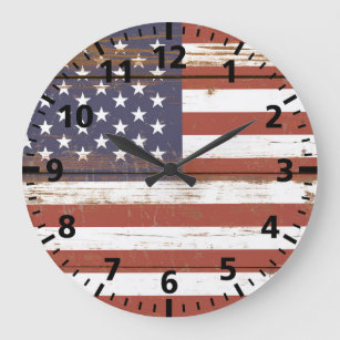 Old Wooden American Flag Large Clock