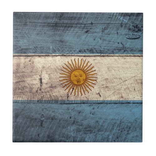 Old Wooden Argentina Flag Ceramic Tile