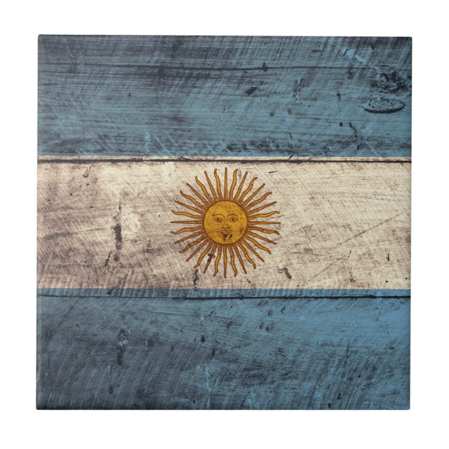 Old Wooden Argentina Flag; Ceramic Tile (Front)