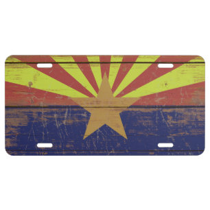 Old Wooden Arizona State Flag License Plate