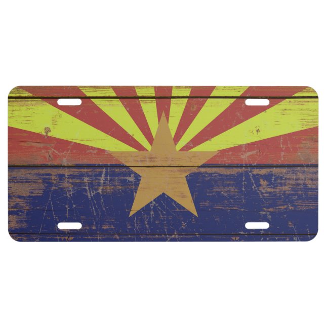 Old Wooden Arizona State Flag License Plate (Front)