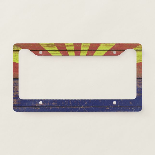Old Wooden Arizona State Flag License Plate Frame (Front)