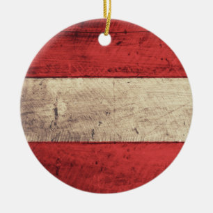 Old Wooden Austria Flag Ceramic Ornament