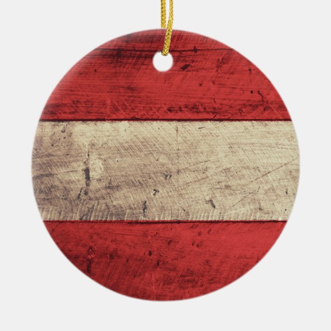 Old Wooden Austria Flag Ceramic Ornament (Front)