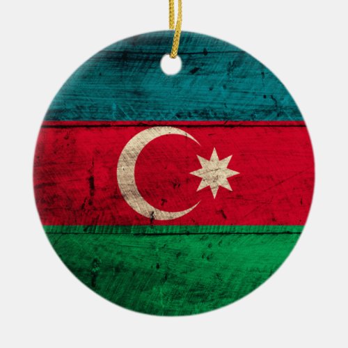 Old Wooden Azerbaijan Flag Ceramic Ornament