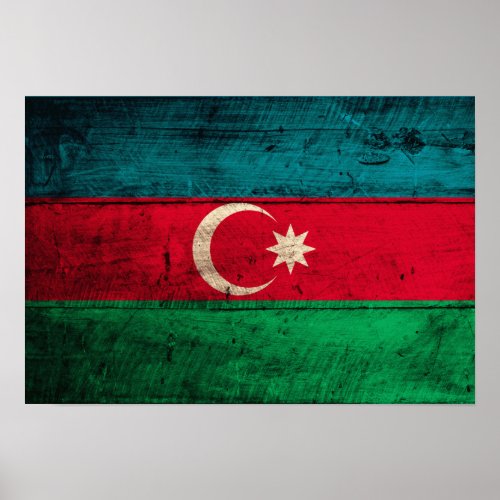 Old Wooden Azerbaijan Flag Poster