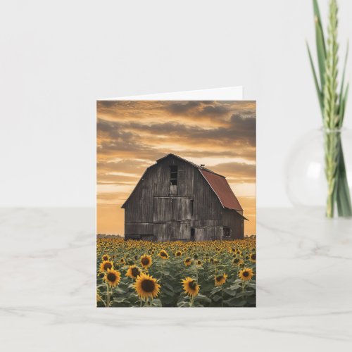 Old Wooden Barn In Sunflowers Note Card