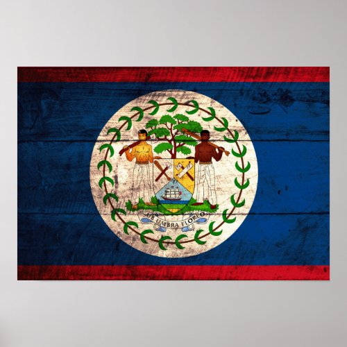 Old Wooden Belize Flag Poster