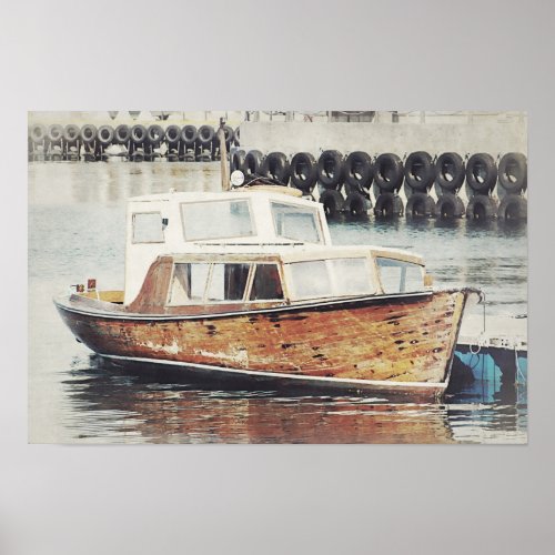 Old Wooden Boat Nautical Poster