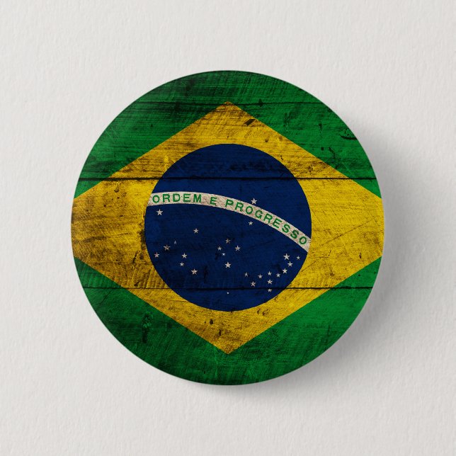 Old Wooden Brazil Flag Button (Front)